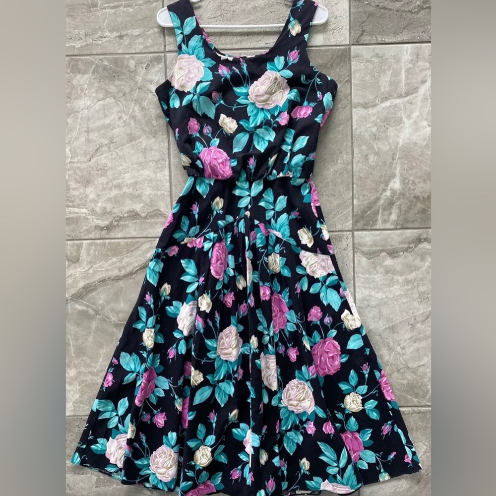 Vintage Lisa II Floral Maxi Length Dress Pleated Button/Zip Women's Size 10
